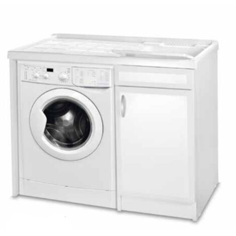 Mobile lavatoio 105x60 cm in Pvc con vasca in resina coprilavatrice a DX Bianco
