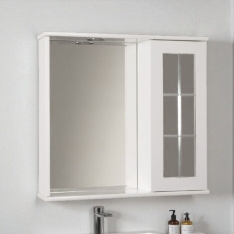 Specchiera contenitore 69 cm con anta inglesina e luce Led  Bianco Lucido