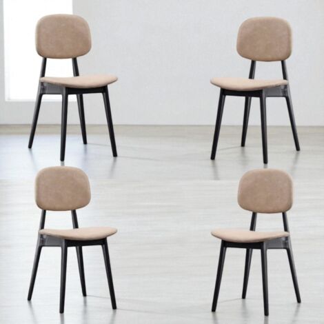 Set 4 Sedie In Similpelle Color Fango Con Schienale Alto E Gambe In Metallo A Slitta - Foto 2