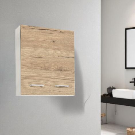 Pensile doppio sospeso Quercia Naturale con maniglie cromate 60x22xh71 cm (1/2)