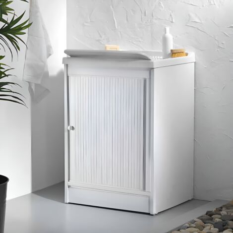 Mobile lavatoio a serrandina in Pvc Bianco 60x50 cm con vasca in resina