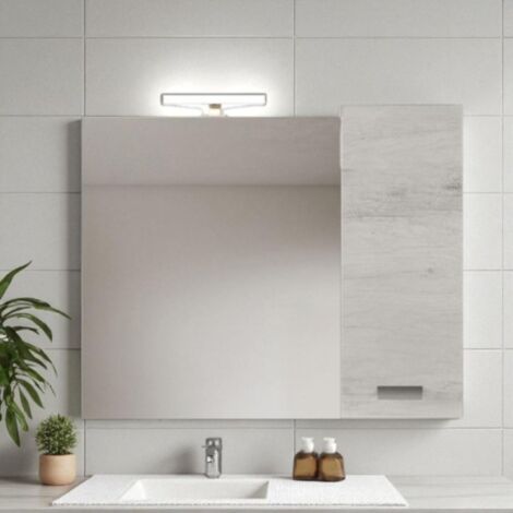 Specchio da bagno 95 cm con pensile a 1 anta Quercia Bianco.