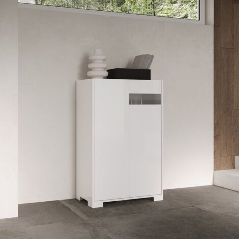 Credenza a 2 ante ROJAS Bianco Lucido con inserto in vetro Fume' 70x110 cm (1/3)