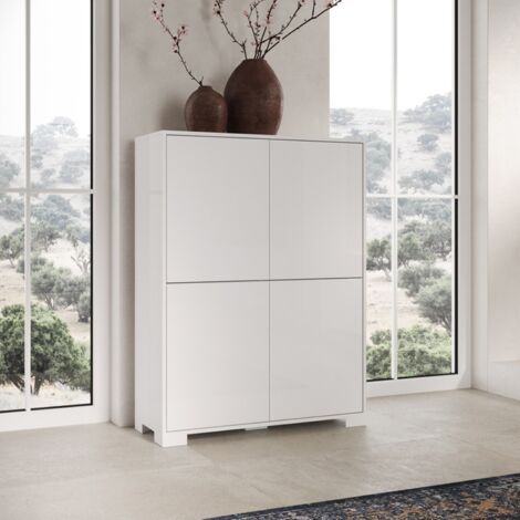 Credenza a 4 ante e 2 vani con ripiani 90x120 cm KYLA Bianco Lucido (1/3)