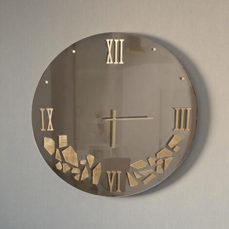 Orologio da Parete in Vetro D65 cm con Quadrante a Specchio Dettagli Bronzo - HILDI