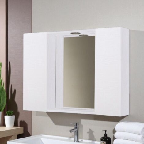 Specchiera Bagno 3 Ante Con Mensole - Armadietto Bianco 68x22x60cm | Mobile Bagno Organizzato Con Specchio