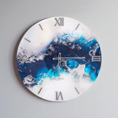 Orologio da parete in vetro temperato D60 cm con stampa Blu - MARIDRO (1/4)