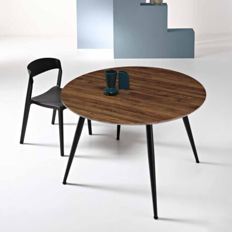 Tavolo rotondo con piano in MDF Tek allungabile a 160 cm HABLA (1/5)