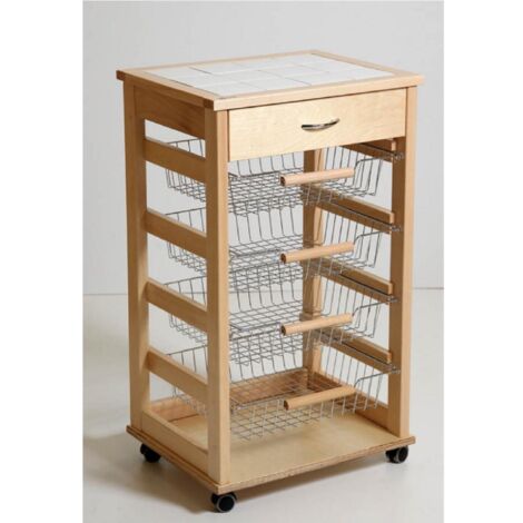 Carrello Portafrutta Vesuvio Con Cassetto Pane - Legno Naturale, Ruote - Foto 8