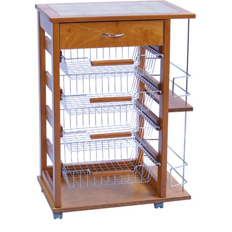 Carrello porta frutta con cassetto e bottigliera ROVERE