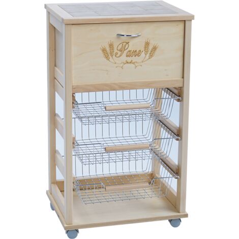 Liberoshopping Carrello Portafrutta Vesuvio In Faggio Naturale – Con Portapane E Bottigliera