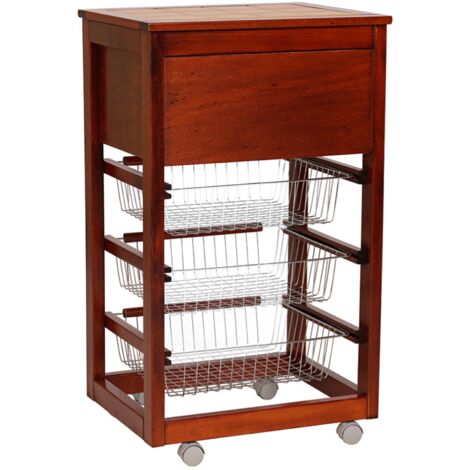 Carrello Portatutto In Faggio MASLEGNO – Portafrutta, Pane E Bottiglie, H.85 Cm, Finitura Ciliegio