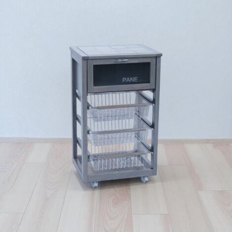 Carrello in legno portapane con cesti portafrutta LANDHELL Grigio (1/5)