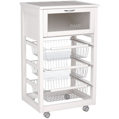 Carrello in legno portapane con cesti portafrutta LANDHELL Bianco