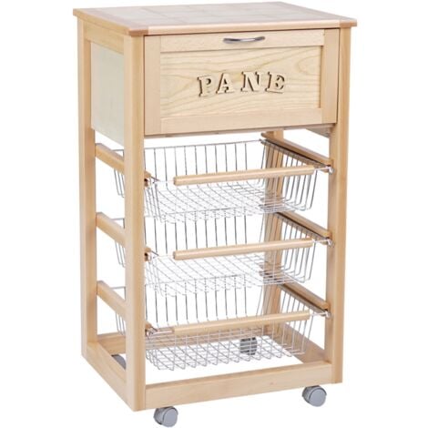 Carrello in legno portapane con cesti portafrutta LANDHELL Naturale