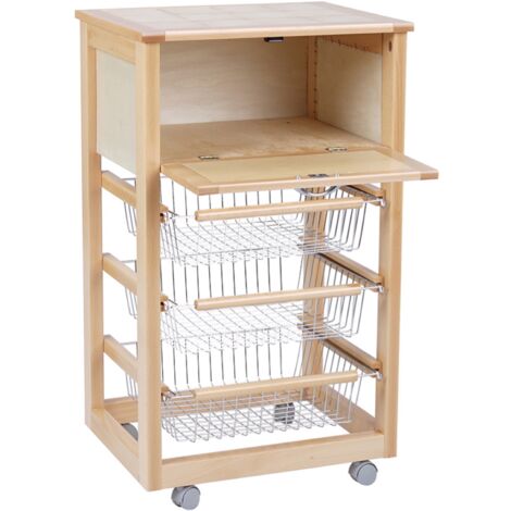 Carrello in legno portapane con cesti portafrutta LANDHELL Naturale