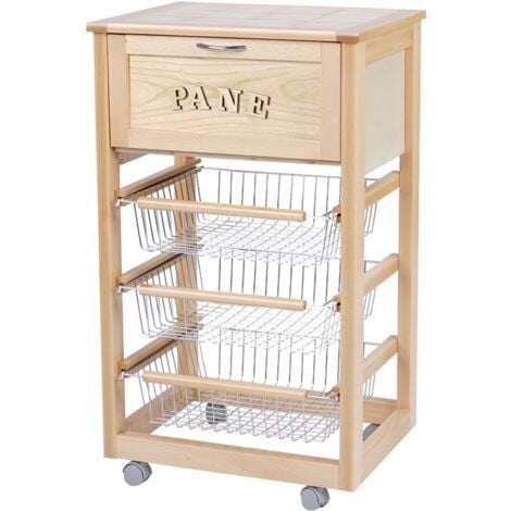 Carrello in legno portapane con cesti portafrutta LANDHELL Naturale