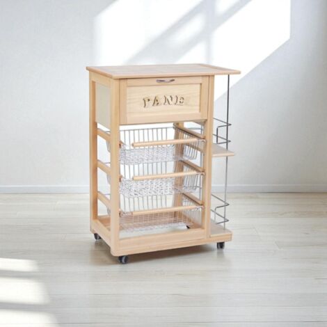 Carrello portapane con portabottiglie e cesti portafrutta Naturale (1/5)