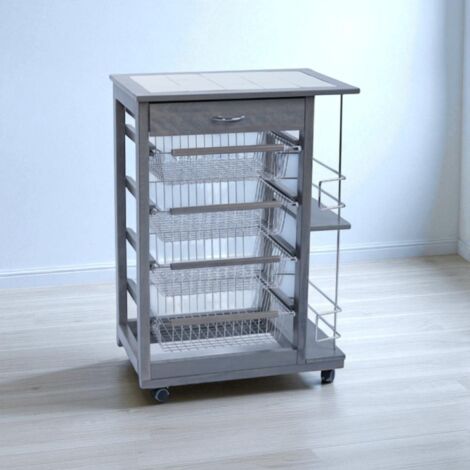 Carrello da cucina portafrutta con portabottiglie LANDHELL Grigio (1/5)
