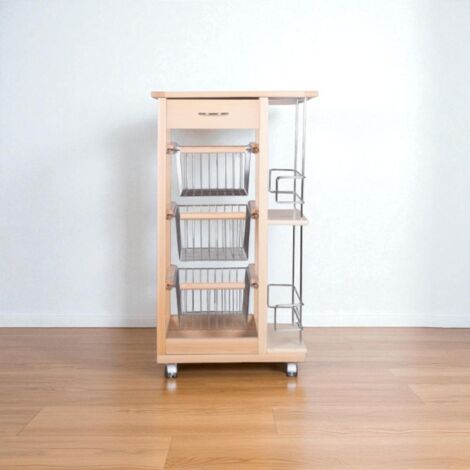 Carrello Portafrutta Vesuvio Con Cassetto Pane - Legno Naturale, Ruote - Foto 5