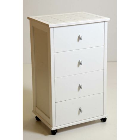 Carrello da cucina POKER con cassetti e piano in ceramica Bianco