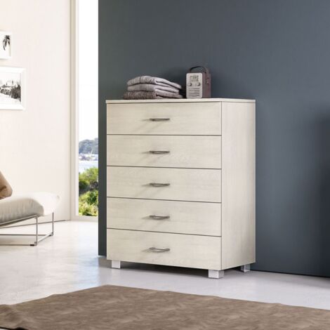 MERCATONE GERMANVOX da oltre 40 anni arreda la tua casa Cassettiera salvaspazio a 5 cassetti, L.27 P.38 H.105 cm, Legno laminato bianco, Multiuso, Archivio