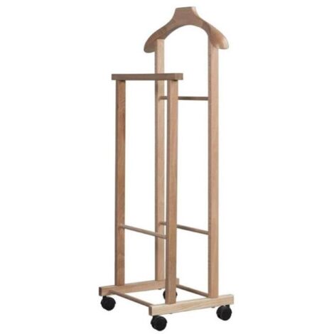Appendiabiti Servo In Legno Massello Noce, Con Rotelle E Astina Per Pantaloni - Made In Italy