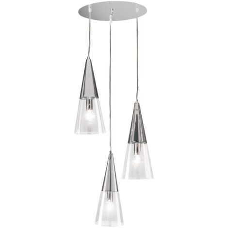 Lampada a sospensione TRENTO 35 cm con 3 diffusori in vetro soffiato Cromo (1/3)