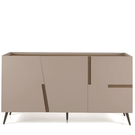 Madia credenza 3 ante inserti teak con scocca Tortora GIRONA con 5 piedini (1/2)