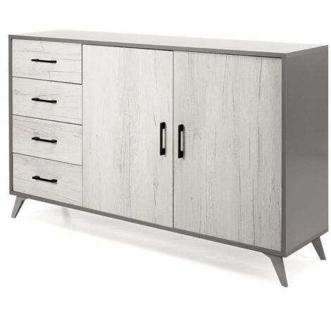 Madia con 2 ante e 4 cassetti 158 cm in melaminico Quercia Bianco - ARIEL (1/3)