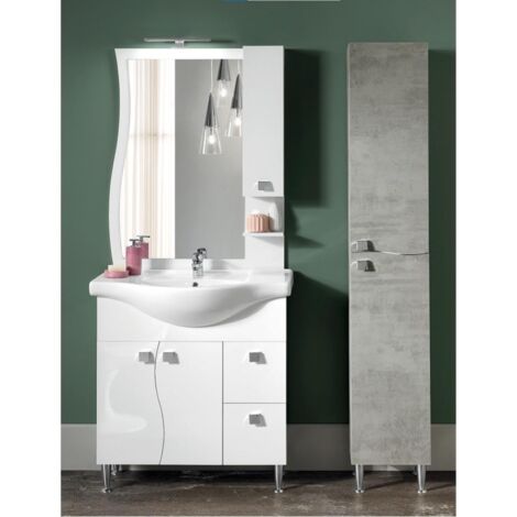 Mobile bagno 85 cm - Bianco Lucido - Piedini - Onda