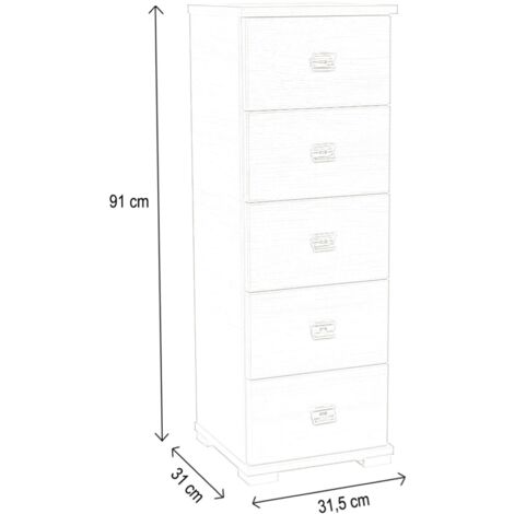 Cassettiera in legno con 5 cassetti 32x91h cm Rovere