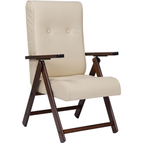 Poltrona Reclinabile Molisana In Ecopelle E Legno - 4 Posizioni, Colore Panna - Made Italy - Foto 12