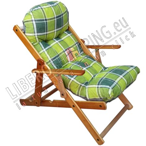 Poltrona Sdraio Legno Richiudibile Con Cuscino - 3 Posizioni, Grigio Scuro, Made In Italy - Foto 7