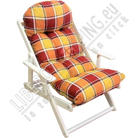 Poltrona Relax Pieghevole In Legno - 3 Posizioni, Cuscino Imbottito, Telaio Laccato Tortora, Made In Italy - Foto 6