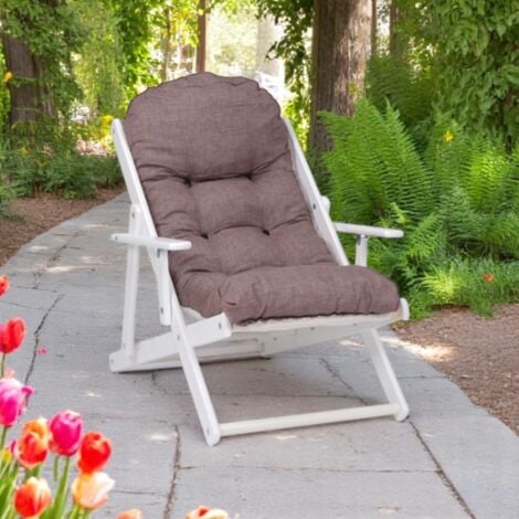 Poltrona Relax Pieghevole In Legno - 3 Posizioni, Cuscino Imbottito, Telaio Laccato Tortora, Made In Italy - Foto 4