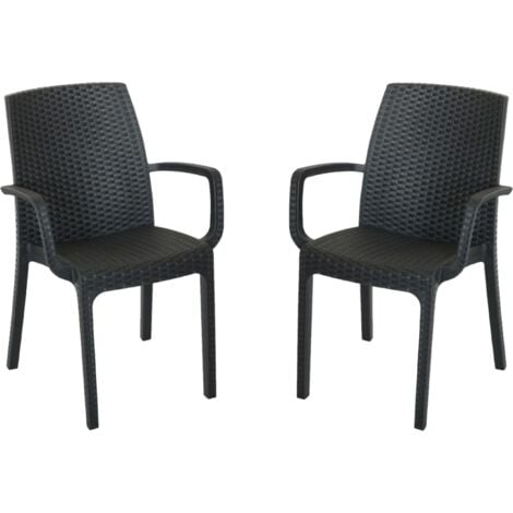 Sedia poltrona indiana in simil rattan per esterno e interno set 2 pezzi ANTRACITE