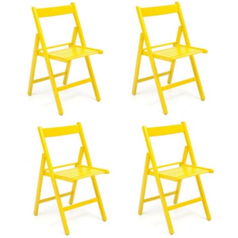 Sedia pieghevole salvaspazio in legno lusso colorata GIALLO SET DA 4