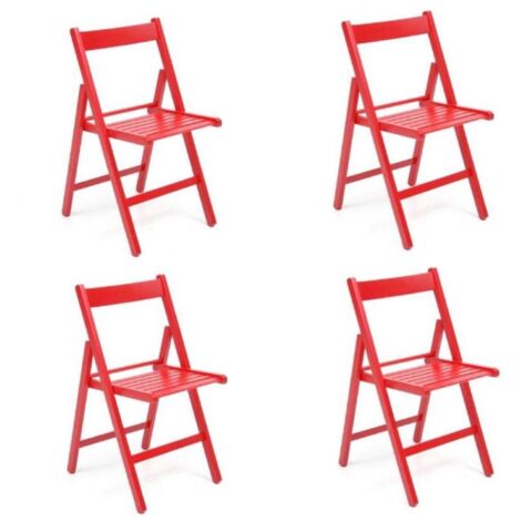 Sedia pieghevole salvaspazio in legno lusso colorata ROSSO SET DA 4 (1/2)