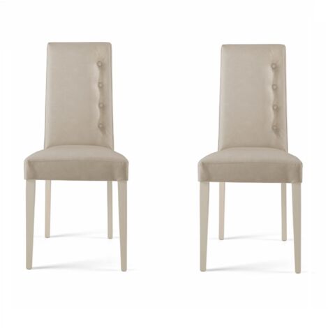 Sedia ecopelle nuvolato con 4 bottoni laterali gambe in legno SIDE Beige Set da 2 (1/3)