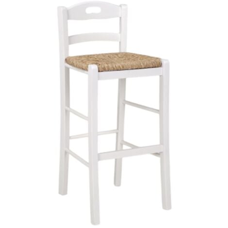 Sgabello in legno massello con seduta in paglia h67 SNACK LACCATO BIANCO
