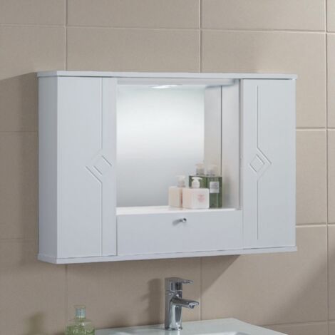 Specchiera mobile contenitore da bagno MERCURIO 90 bianco lucido a 2 ante e luce LED