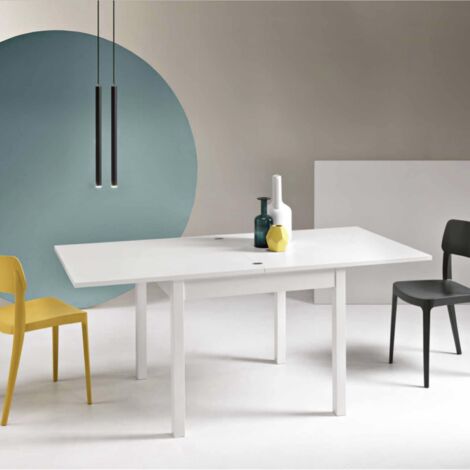Tavolo in legno da cucina a libro da 90 cm a 180 cm Bianco Frassino - UGO