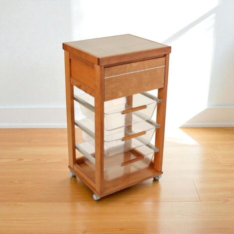 Carrello in legno Rovere con cesti portafrutta in policarbonato LANDHELL (1/4)