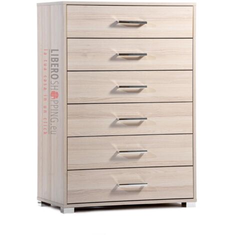 Cassettiera in legno con 6 cassetti 81x118h cm Rovere