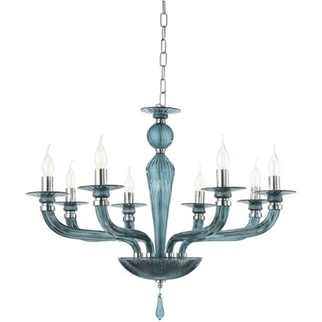 Lampadario a sospensione D82 cm VILLA a 8 luci in vetro lavorato a mano OTTANIO