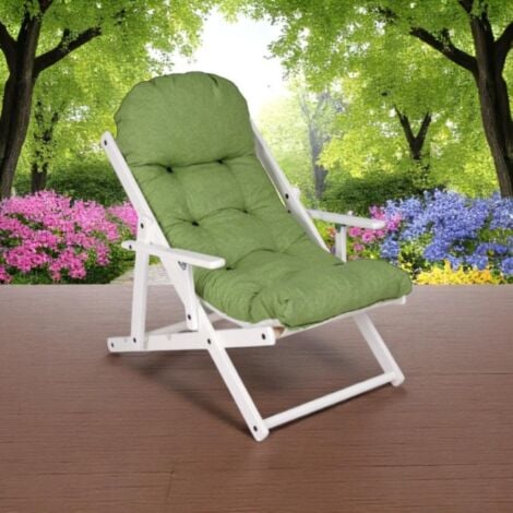 Poltrona Relax Pieghevole In Legno - 3 Posizioni, Cuscino Imbottito, Telaio Laccato Tortora, Made In Italy - Foto 7