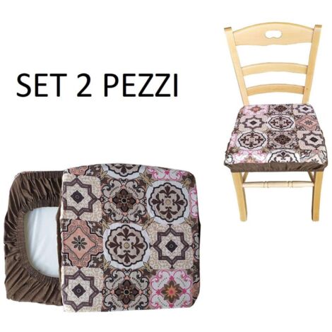 Set 6 Cuscini Per Sedie 40x40cm - Fantasia Foglie, Sfoderabili E Lavabili - Tortora - Foto 7