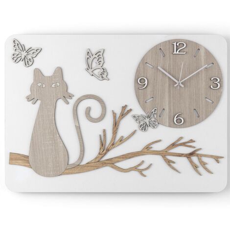 Orologio da parete rettangolare legno laminato GATTO 41x59 cm BRC