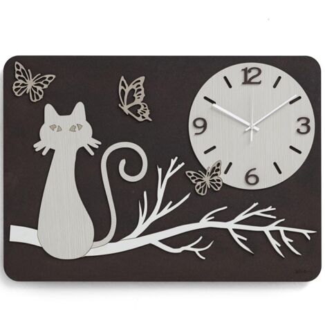 Orologio da parete rettangolare legno laminato GATTO 41x59 cm RSN